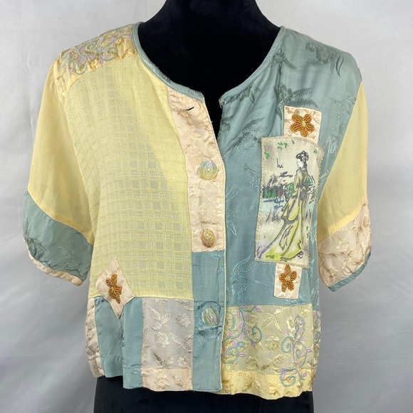 Vintage Faith by Celia Forrester Beaded Embroidered Patchwork Crop Top - Picture 2 of 9